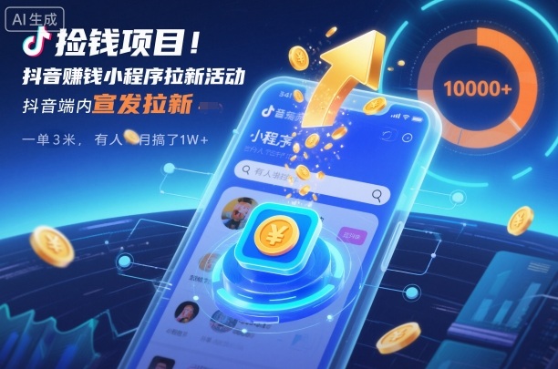 捡钱项目！抖音賺钱小程序拉新活动，抖音端内宣发拉新，一单3米，有人半个月搞了1W+-快名资源网