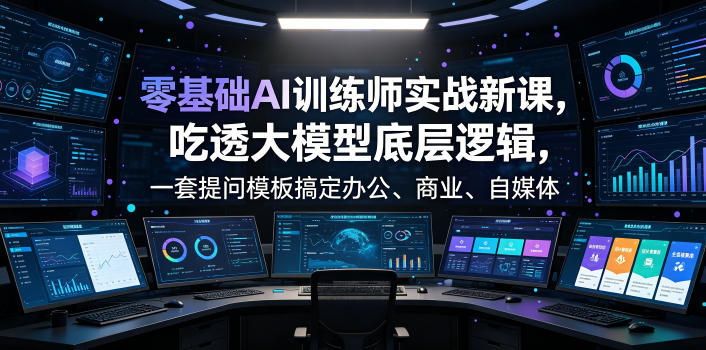 零基础AI训练师实战课，吃透大模型底层逻辑，一套提问模板搞定办公、商业、自媒体、设计、生活全场景AI落地应用-青虫资源网