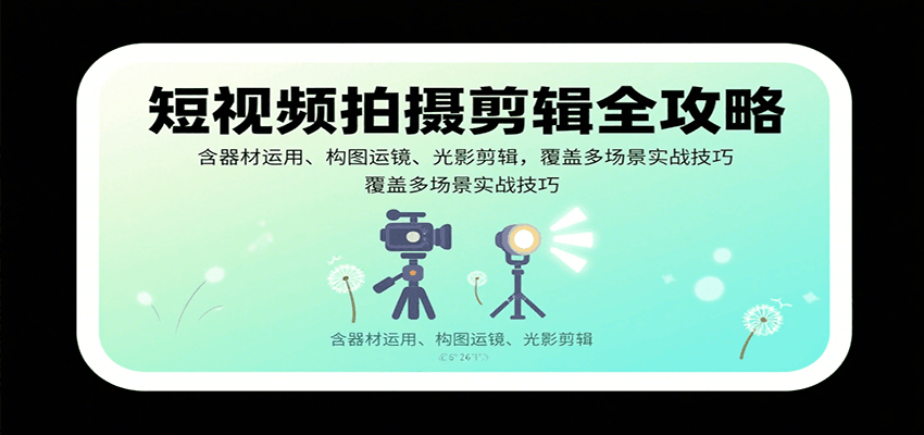 短视频拍摄剪辑全攻略：含器材运用、构图运镜、光影剪辑，覆盖多场景实战技巧-快名资源网