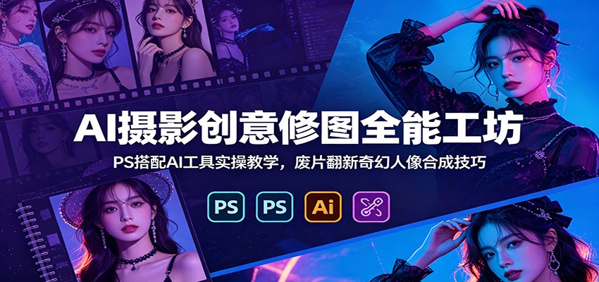 AI摄影创意修图全能工坊：PS搭配AI工具实操教学，废片翻新奇幻人像合成技巧-青虫资源网