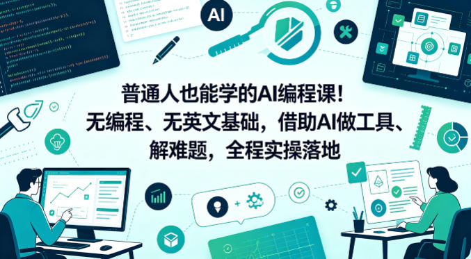 普通人也能学的AI编程课！无编程、无英文基础，借助AI做工具、解难题，全程实操落地-青虫资源网