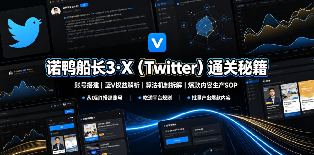 诺鸭船长3·X(Twitter)通关秘籍，涵盖账号搭建、蓝V权益解析、算法机制拆解及爆款内容生产SOP-青虫资源网