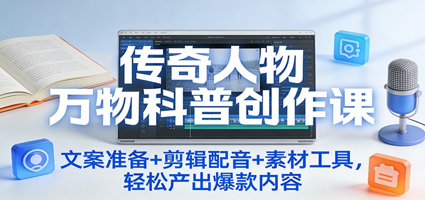 传奇人物万物科普创作课：文案准备+剪辑配音+素材工具，轻松产出爆款内容-快名资源网