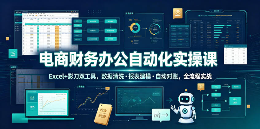 电商财务办公自动化实操课，Excel+影刀双工具，数据清洗・报表建模・自动对账，全流程实战-快名资源网