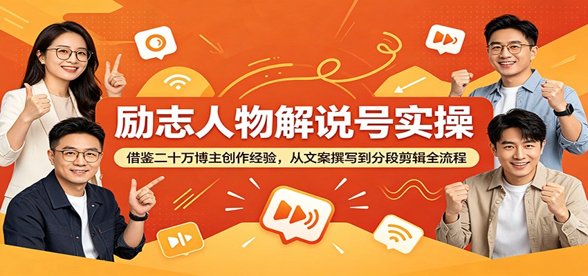 励志人物解说号实操：借鉴二十万博主创作经验，从文案撰写到分段剪辑全流程-快名资源网