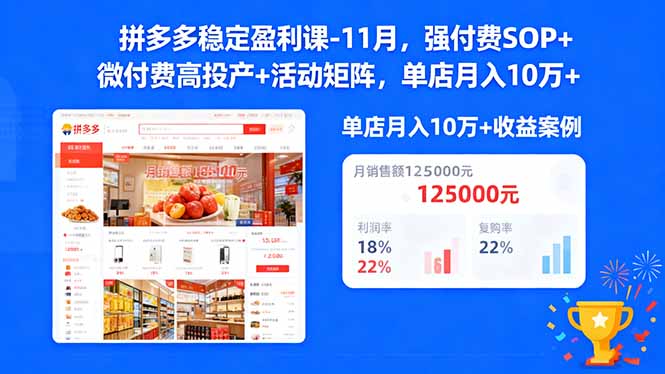 拼多多稳定盈利课-11月，强付费SOP+微付费高投产+活动矩阵，单店月入10万+-快名资源网