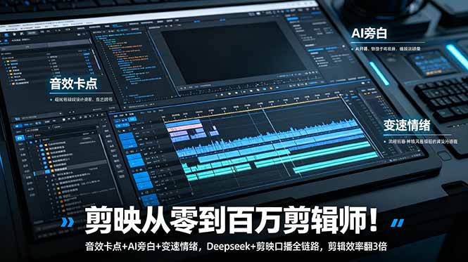 剪映从零到百万剪辑师！音效卡点+AI旁白+变速情绪，Deepseek+剪映口播全链路，剪辑效率翻3倍-快名资源网