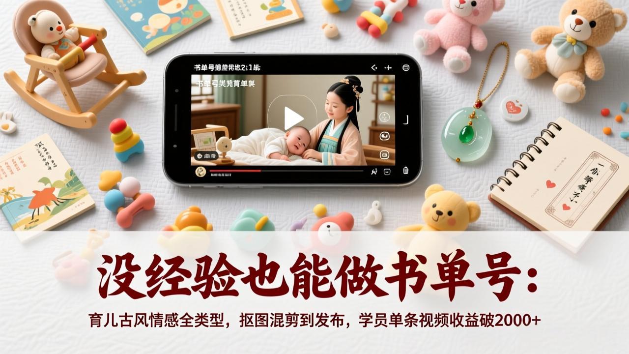没经验也能做书单号：育儿古风情感全类型，抠图混剪到发布，学员单条视频收益破2000+-快名资源网