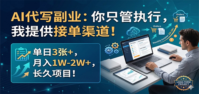 AI代写副业：你只管执行，我提供接单渠道！单日3张+，月入1W-2W+，长久项目-快名资源网