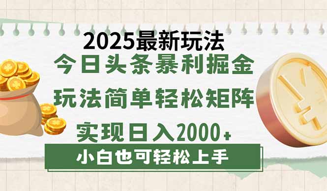 今日头条2025最新玩法，思路简单，复制粘贴，轻松实现矩阵日入2000+-快名资源网