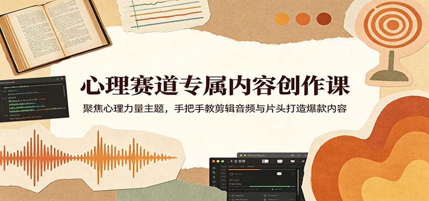 心理赛道专属内容创作课：聚焦心理力量主题，手把手教剪辑音频与片头打造爆款内容-快名资源网