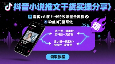 抖音小说推文干货实操分享，混剪+AI图片卡特效爆量全流程，0粉丝0门槛可做-快名资源网