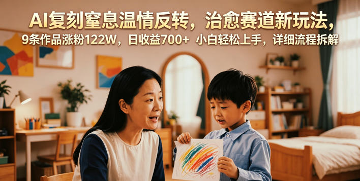 AI复刻窒息温情反转，治愈赛道新玩法，9条作品涨粉122W，日收益700+ 小白轻松上手，详细流程拆解-快名资源网
