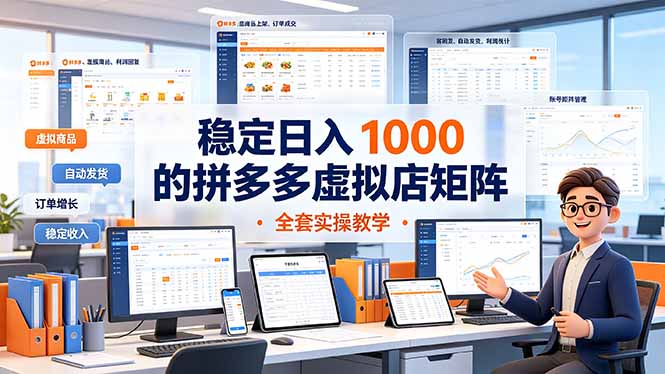 稳定日入 1000 的拼多多虚拟店矩阵，全套实操教学-青虫资源网