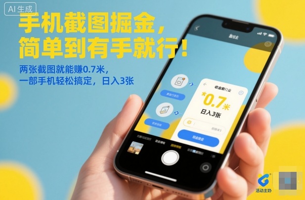 手机截图掘金，简单到有手就行！两张截图就能賺0.7米，一部手机轻松搞定，日入3张【揭秘】-快名资源网