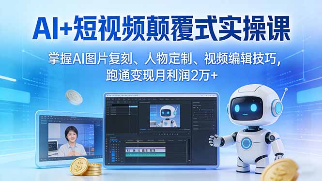 AI+短视频颠覆式实操课：掌握AI图片复刻、人物定制、视频编辑技巧，跑通变现月利润2万+-快名资源网