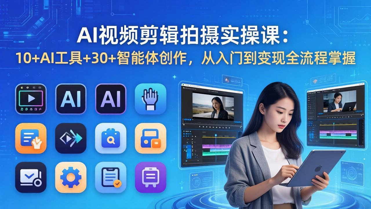 AI 视频剪辑拍摄实操课：10+AI工具+30+智能体创作，从入门到变现全流程掌握-快名资源网