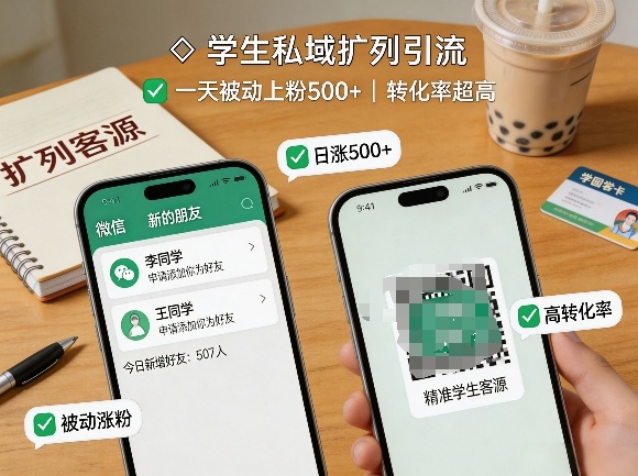 学生私域扩列引流，一天被动上粉500+，转化率超高-快名资源网