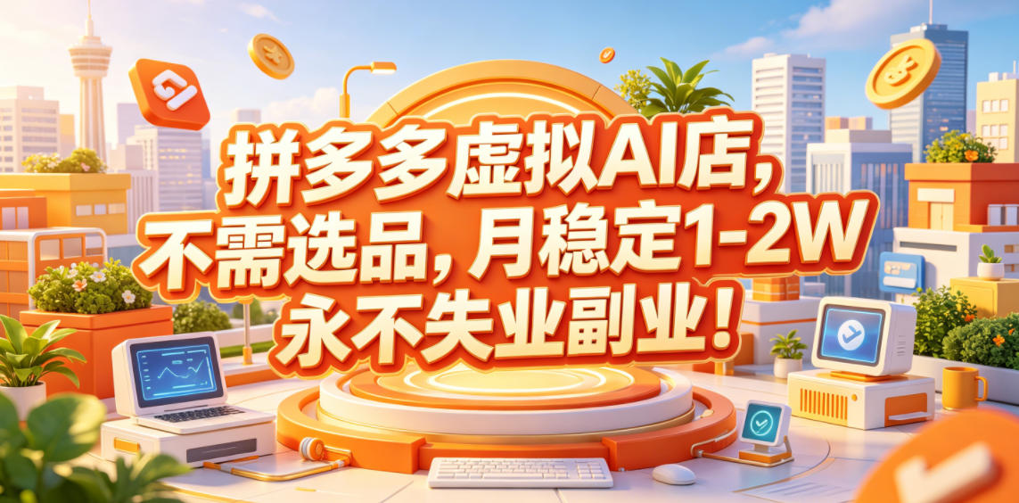 拼多多虚拟AI店，不需选品，月稳定1-2W，永不失业副业！【揭秘】-快名资源网