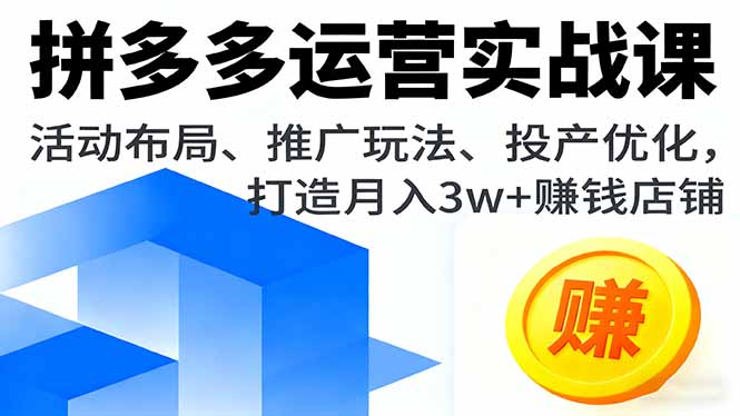 拼多多运营实战课，活动布局、推广玩法、投产优化，打造月入3w+赚钱店铺-青虫资源网