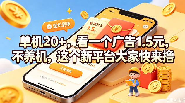 单机20+，看一个广告1.5米，不养机，这个新平台大家快来撸【揭秘】-青虫资源网