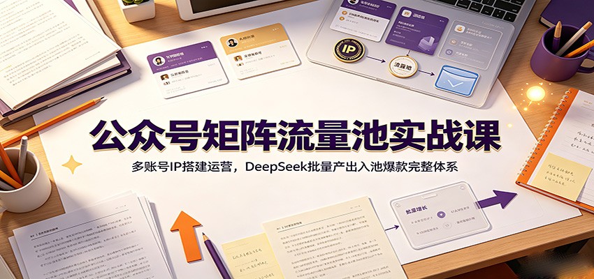 公众号矩阵流量池实战课：多账号IP搭建运营，DeepSeek批量产出入池爆款完整体系-青虫资源网
