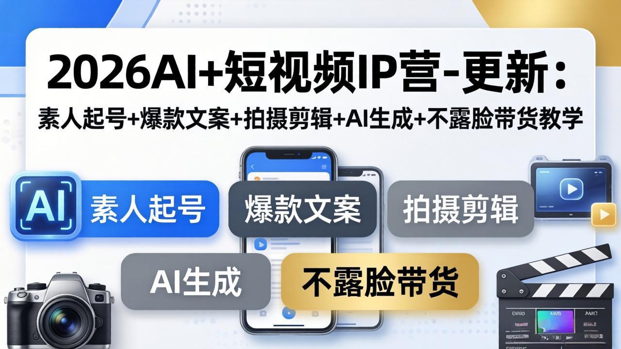 2026AI+短视频IP营-更新：素人起号+爆款文案+拍摄剪辑+AI生成+不露脸带货教学-快名资源网