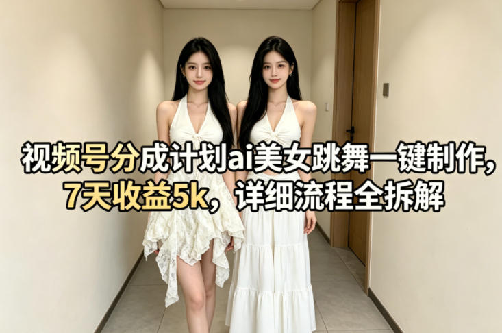 视频号分成计划ai美女跳舞一键制作，7天收益5k，详细流程全拆解-快名资源网