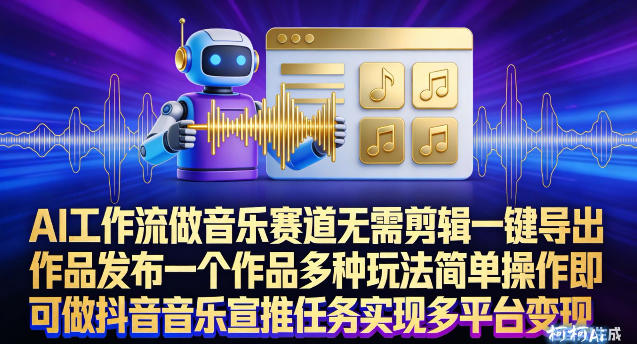 AI工作流做音乐赛道，无需剪辑，一键导出作品发布，一个作品多种玩法，简单操作即可做抖音音乐宣推任务-快名资源网