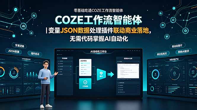 零基础吃透COZE工作流智能体｜变量JSON数据处理插件联动商业落地，无需代码掌握AI自动化-青虫资源网