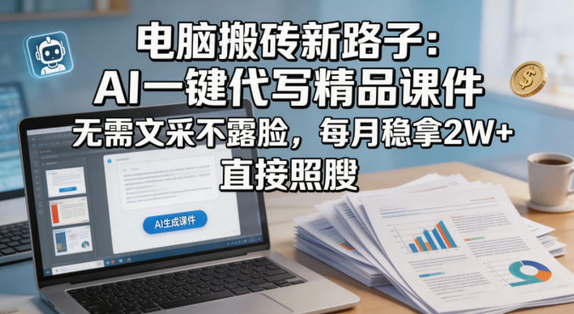 电脑搬砖新路子：AI一键代写精品课件，无需文采不露脸，每月稳拿2W+，直接照搬-快名资源网