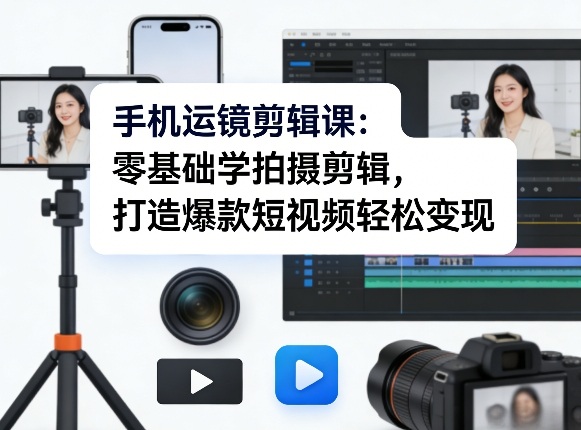 手机运镜剪辑课：零基础学拍摄剪辑，打造爆款短视频轻松变现-快名资源网