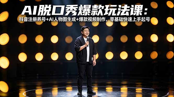 AI脱口秀爆款玩法课：抖音注册养号+AI人物图生成+爆款视频制作，零基础快速上手起号-快名资源网