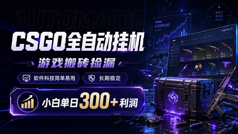 CSGO全自动挂机，游戏搬砖捡漏，软件科技简单易用，长期稳定，小白单日300+利润-青虫资源网