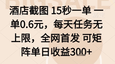 酒店截图项目，15秒一单，一单0.6米，每天任务无上限，全网首发可矩阵单日收益3张+【揭秘】-青虫资源网