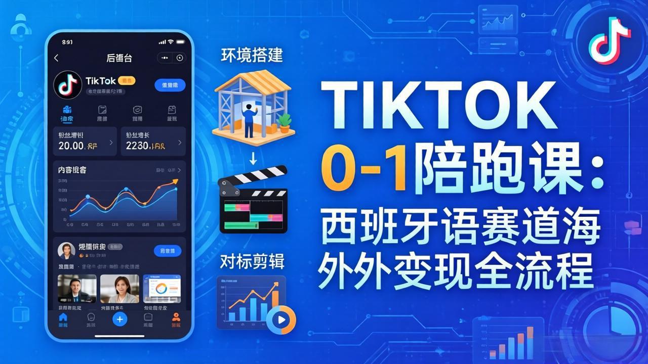 TIKTOK 0-1 陪跑课：从环境搭建到刷对标剪辑，西班牙语赛道海外变现全流程-快名资源网