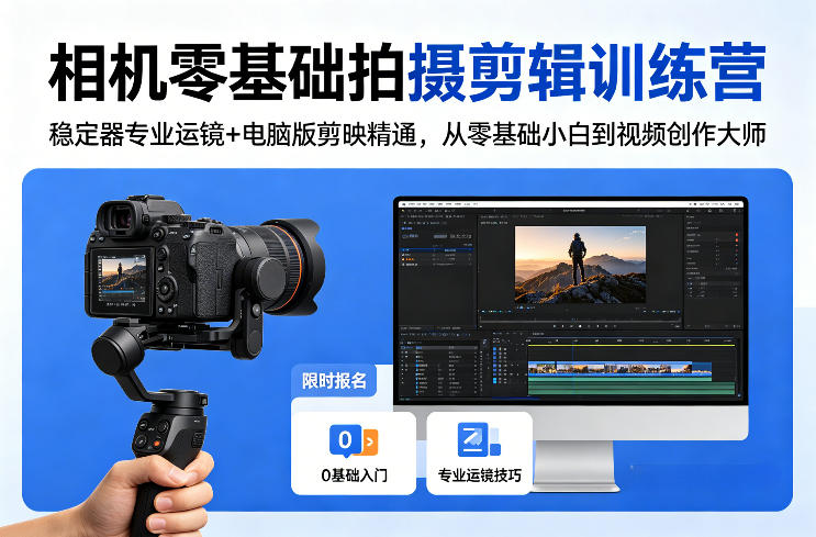 相机零基础拍摄剪辑训练营：稳定器专业运镜+电脑版剪映精通，从零基础小白到视频创作大师-快名资源网