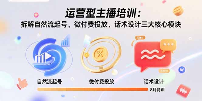 运营型主播培训：拆解自然流起号、微付费投放、话术设计三大核心模块-8月-快名资源网