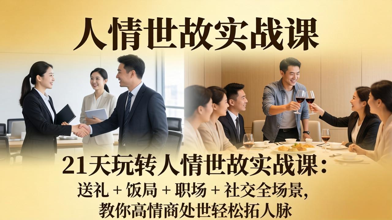 21 天玩转人情世故实战课：送礼 + 饭局 + 职场 + 社交全场景，教你高情商处世轻松拓人脉-快名资源网