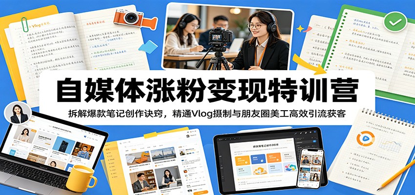 自媒体涨粉变现特训营：拆解爆款笔记创作诀窍，精通Vlog摄制与朋友圈美工高效引流获客-快名资源网