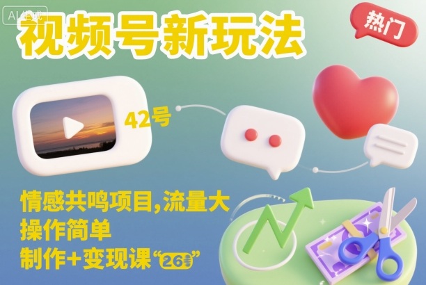 视频号新玩法，情感共鸣项目，流量大，操作简单，制作+变现课-快名资源网