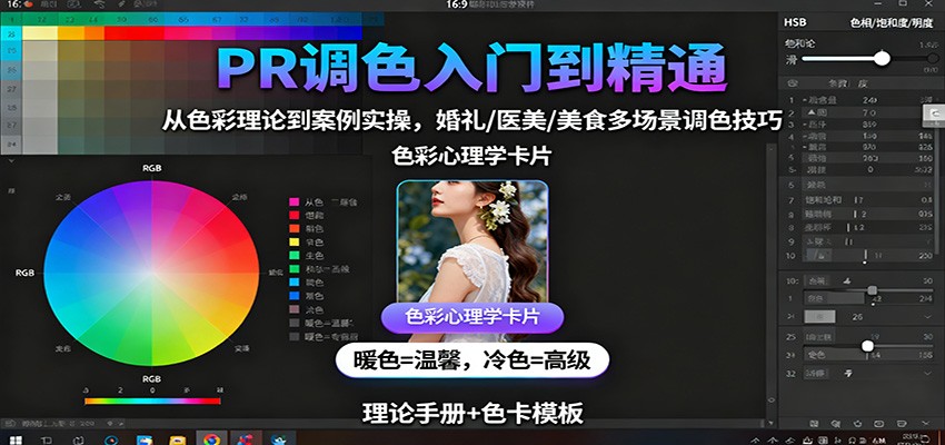 PR调色入门到精通：从色彩理论到案例实操，婚礼/医美/美食多场景调色技巧-快名资源网