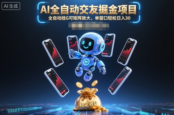 AI全自动交友掘金项目，全自动挂G可矩阵放大，单窗口轻松日入30+【揭秘】-快名资源网