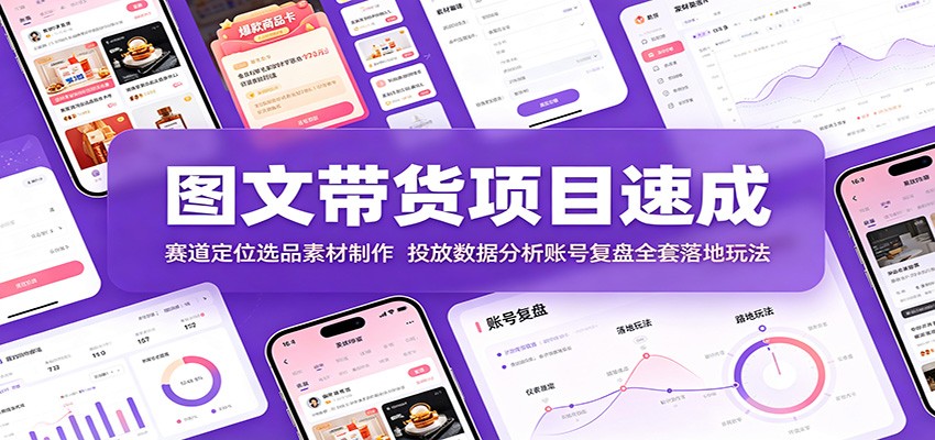 图文带货项目速成：赛道定位选品素材制作，投放数据分析账号复盘全套落地玩法-青虫资源网