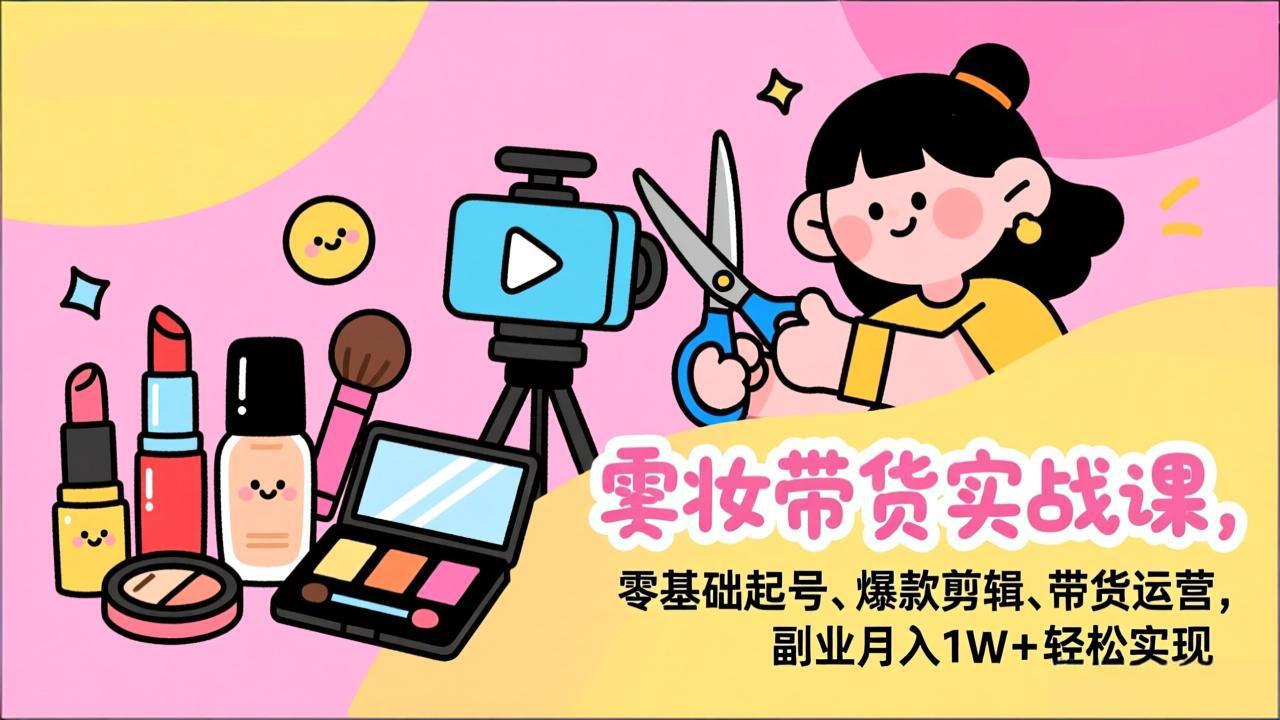 美妆带货实战课，零基础起号、爆款剪辑、带货运营，副业月入1W+轻松实现-快名资源网