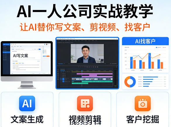AI一人公司实战教学，让AI替你写文案、剪视频、找客户-快名资源网