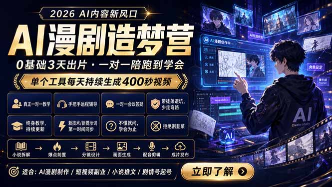 AI漫剧造梦营：0基础3天出片，单个工具每天持续生成400秒视频-快名资源网
