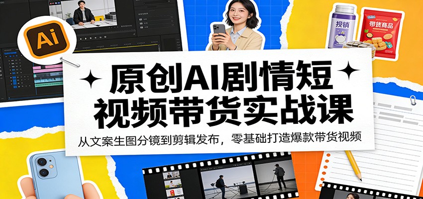 原创AI剧情短视频带货实战课：从文案生图分镜到剪辑发布，零基础打造爆款带货视频-快名资源网