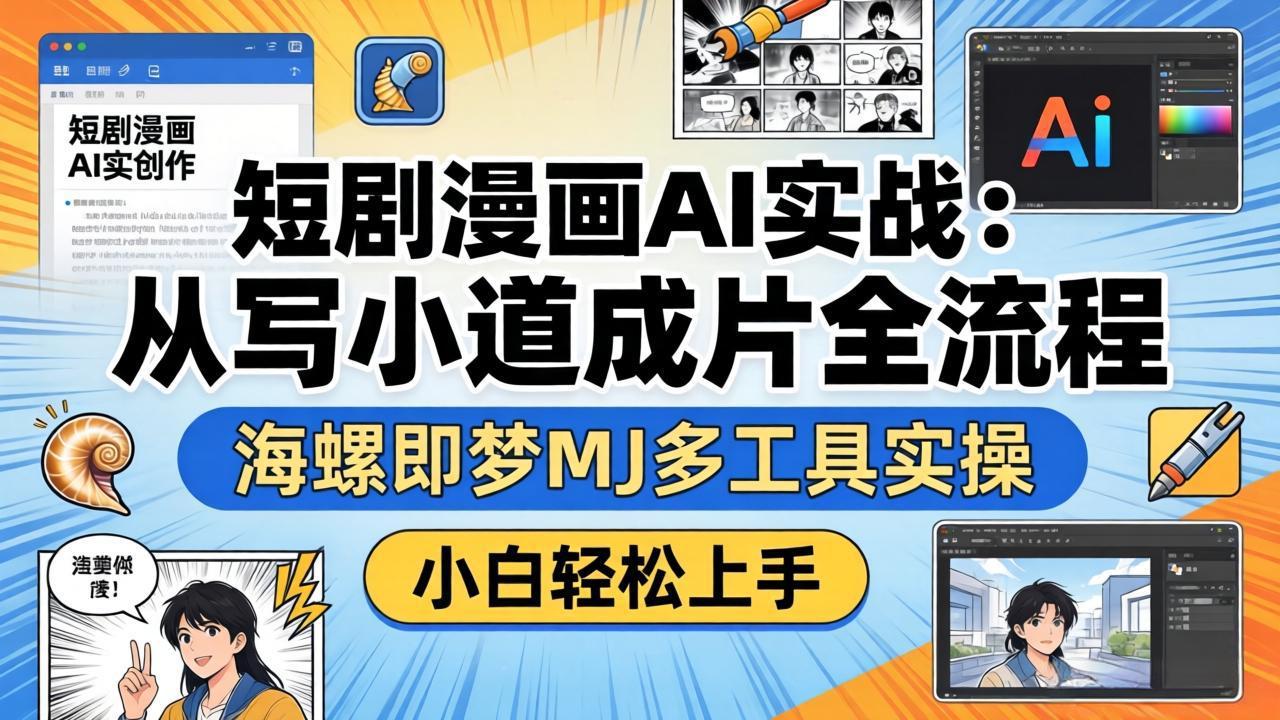 短剧漫画AI实战：从写小说到成片全流程，海螺即梦MJ多工具实操，小白轻松上手-快名资源网