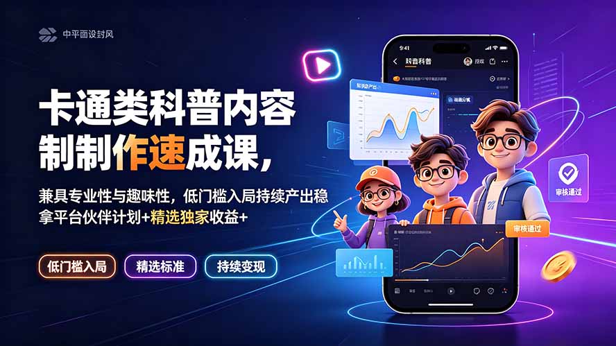 卡通类科普内容制作速成课，兼具专业性与趣味性，低门槛入局持续产出稳拿平台伙伴计划+精选独家收益-青虫资源网